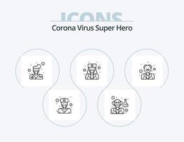 couronne virus super héros ligne icône pack 5 icône conception. femme. santé se soucier. fille. infirmière. médecin vecteur