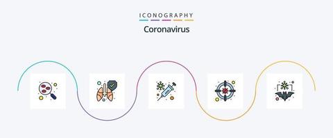 coronavirus ligne rempli plat 5 icône pack comprenant corona virus. chauve souris. protection. virus. les bactéries vecteur