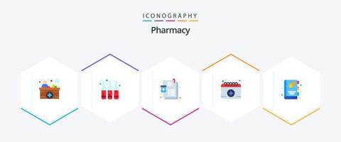 pharmacie 25 plat icône pack comprenant santé livre. livre. maladie. médical. rendez-vous vecteur