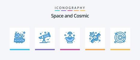 espace bleu 5 icône pack comprenant planète. télécommunication. antenne. Satellite. médias. Créatif Icônes conception vecteur