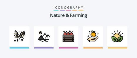 la nature et agriculture ligne rempli 5 icône pack comprenant culture. camion. agriculture. agriculture. agriculture. Créatif Icônes conception vecteur