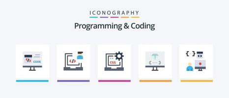 programmation et codage plat 5 icône pack comprenant développer. codage. portable. développement. CSS. Créatif Icônes conception vecteur