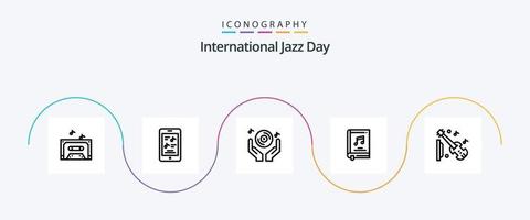 international le jazz journée ligne 5 icône pack comprenant livre . téléphone. faire la fête. main vecteur