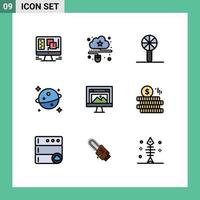 9 utilisateur interface ligne remplie plat Couleur pack de moderne panneaux et symboles de app Saturne en ligne planète hochet modifiable vecteur conception éléments