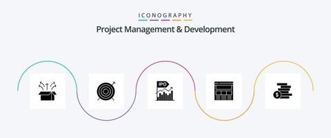 projet la gestion et développement glyphe 5 icône pack comprenant interface. site Internet. se concentrer. public. moderne vecteur