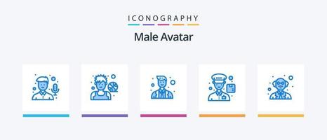 Masculin avatar bleu 5 icône pack comprenant professeur. homme. joueur. livraison. police. Créatif Icônes conception vecteur