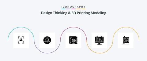 conception en pensant et ré impression la modélisation glyphe 5 icône pack comprenant scanner. imprimante. l'Internet. pince. éducation vecteur