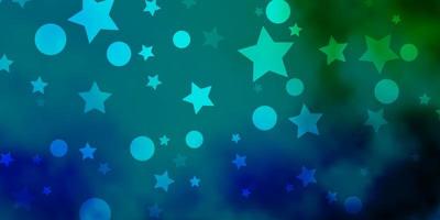 toile de fond de vecteur bleu clair, vert avec des cercles, des étoiles.