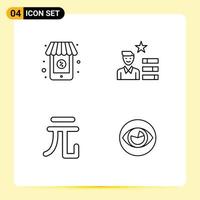 Stock vecteur icône pack de 4 ligne panneaux et symboles pour en ligne yuan trouver emploi personnel œil modifiable vecteur conception éléments
