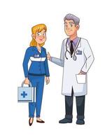 Médecin professionnel et personnages de couple paramédical vecteur