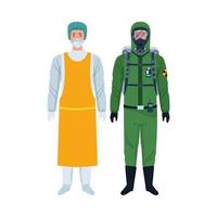 travailleurs portant des costumes de biosécurité personnages vecteur