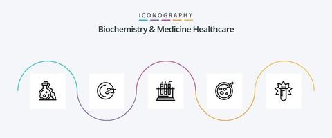 biochimie et médicament soins de santé ligne 5 icône pack comprenant tester . médical. tube. analyse. pétri vecteur