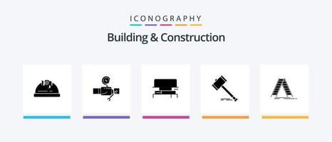 bâtiment et construction glyphe 5 icône pack comprenant marteau. enchères. jauge. action. escalader. Créatif Icônes conception vecteur