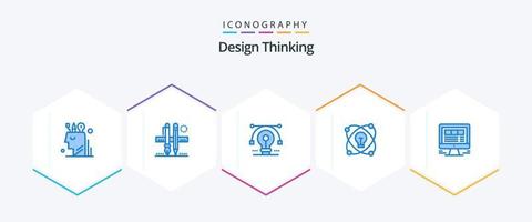 conception en pensant 25 bleu icône pack comprenant allumé. idée. escalader. dessin. Solution vecteur