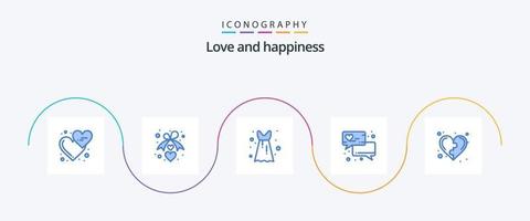 l'amour bleu 5 icône pack comprenant santé. développement. romance. contact. l'amour bavarder vecteur