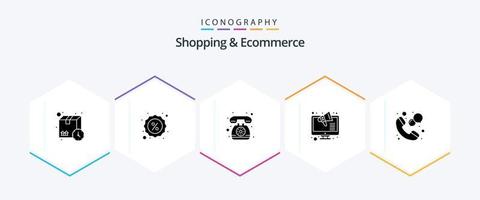 achats et commerce électronique 25 glyphe icône pack comprenant centre. magasin. contact. magasin. commercialisation vecteur