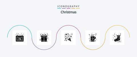 Noël glyphe 5 icône pack comprenant . chaussettes. étoile. chaussette. boisson