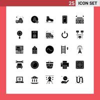 25 thématique vecteur solide glyphes et modifiable symboles de iphone mobile démarrage intelligent téléphone patinage modifiable vecteur conception éléments