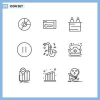 mobile interface contour ensemble de 9 pictogrammes de pause contrôle Sécurité travail en équipe entretien modifiable vecteur conception éléments