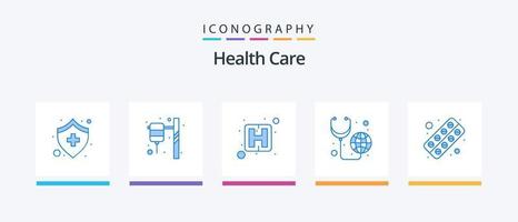 santé se soucier bleu 5 icône pack comprenant médicament. stéthoscope. direction. médical. global santé. Créatif Icônes conception vecteur