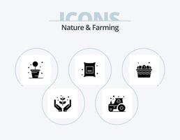 la nature et agriculture glyphe icône pack 5 icône conception. œuf. blé. tracteur. aliments. orge vecteur