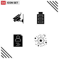 pack de 4 moderne solide glyphes panneaux et symboles pour la toile impression médias tel comme caméra reprendre surveillance utilisateur feux d'artifice modifiable vecteur conception éléments