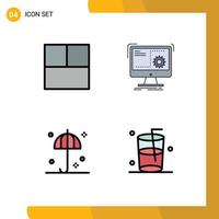 mobile interface ligne remplie plat Couleur ensemble de 4 pictogrammes de la grille action de grâces ordinateur le progrès verre modifiable vecteur conception éléments