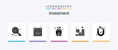investissement glyphe 5 icône pack comprenant magnétique. investissement. investissement. dollar. argent. Créatif Icônes conception vecteur