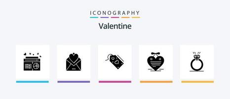 Valentin glyphe 5 icône pack comprenant l'amour. valentines. l'amour. Valentin. l'amour lettre. Créatif Icônes conception vecteur