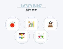 Nouveau année plat icône pack 5 icône conception. sac. faire la fête. balle. feux d'artifice. année vecteur