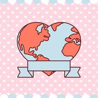 monde de la saint valentin en forme de coeur avec la conception de vecteur de ruban