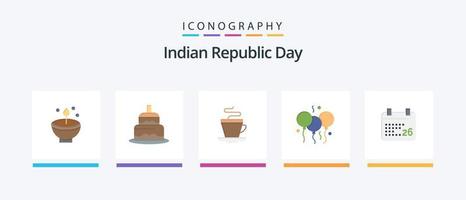 Indien république journée plat 5 icône pack comprenant bloone. Indien . gâteau . Indien. Coupe. Créatif Icônes conception vecteur