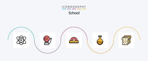 école ligne rempli plat 5 icône pack comprenant aliments. éducation. dessin. test. labe vecteur