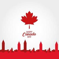 carte de fête du canada avec feuille d'érable et paysage urbain vecteur