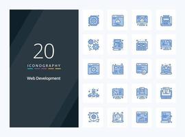 20 icône de couleur bleue de développement web pour la présentation vecteur