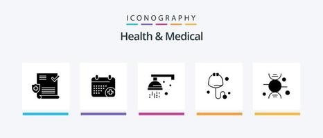 santé et médical glyphe 5 icône pack comprenant soins de santé. ADN. salle de bains. stéthoscope. vérifier. Créatif Icônes conception vecteur