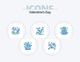 valentines journée bleu icône pack 5 icône conception. pot. l'amour. cœur. comme. livraison vecteur