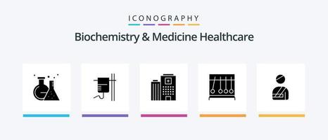 biochimie et médicament soins de santé glyphe 5 icône pack comprenant utilisateur. médicament. hôpital . médical. perpécul. Créatif Icônes conception vecteur