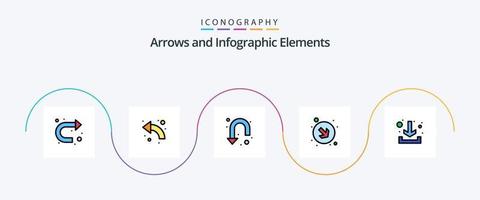 La Flèche ligne rempli plat 5 icône pack comprenant La Flèche. droite. en haut. bas. vers le bas vecteur