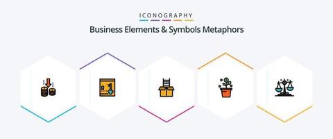 affaires éléments et symboles métaphores 25 ligne remplie icône pack comprenant équilibre. pot. boîte. succès. croissance vecteur
