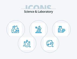science bleu icône pack 5 icône conception. . médicament. ballon. médical. microscope vecteur