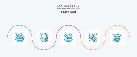 vite nourriture bleu 5 icône pack comprenant . rapide. rapide. petit gâteau vecteur