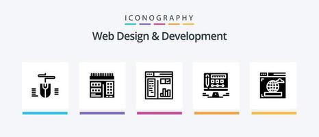 la toile conception et développement glyphe 5 icône pack comprenant . écran . moniteur . la toile. Créatif Icônes conception vecteur