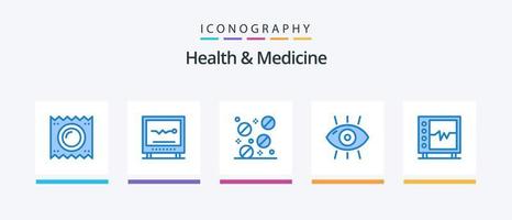 santé et médicament bleu 5 icône pack comprenant santé. aptitude. battement de coeur. œil. comprimés. Créatif Icônes conception vecteur