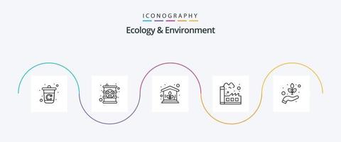 écologie et environnement ligne 5 icône pack comprenant amical. les plantes. vert. industrie. usine vecteur