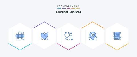 médical prestations de service 25 bleu icône pack comprenant . . stéthoscope. ordonnance. médical vecteur