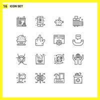 16 utilisateur interface contour pack de moderne panneaux et symboles de fête anniversaire porcin bagage plage modifiable vecteur conception éléments