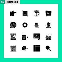 moderne ensemble de 16 solide glyphes pictogramme de Puissance bouton sur de signe Matériel dispositifs modifiable vecteur conception éléments