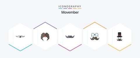 movember 25 plat icône pack comprenant . . lunettes. chapeau. movember vecteur