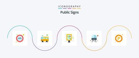 Publique panneaux plat 5 icône pack comprenant public. parking. information. véhicule. un service vecteur